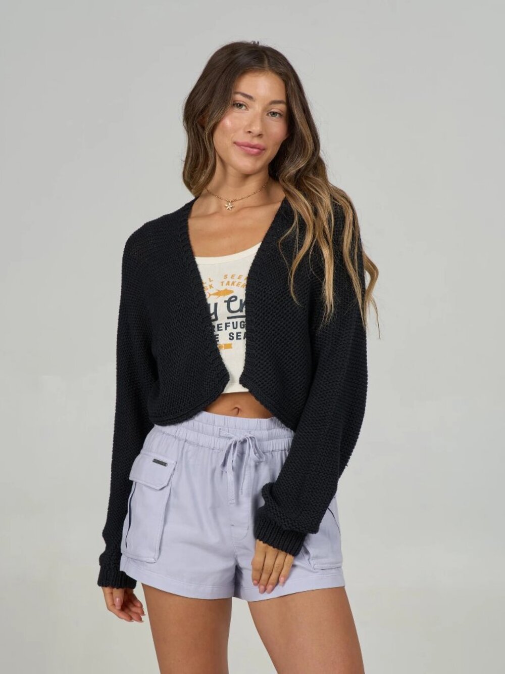 Salty Crew Women's Navigator Woven Cardigan Black Size Medium New NWT